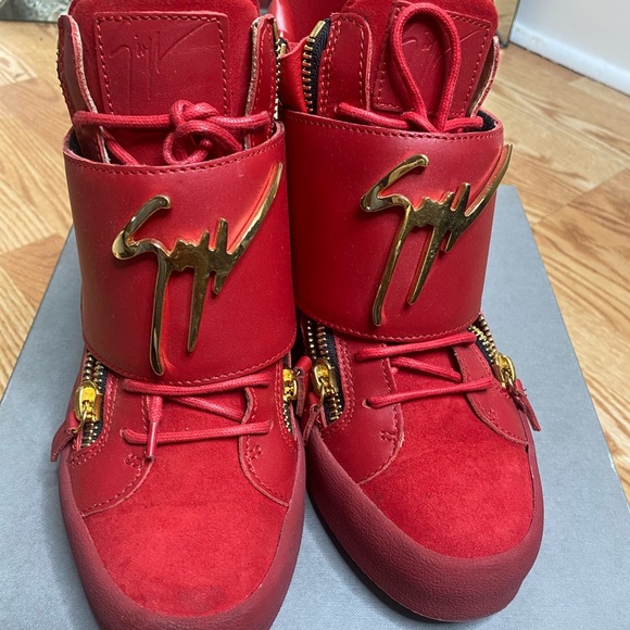 Giuseppe sneakers size 40.5 us 7.5 color is red dark red black and gold - Picture 2 of 7